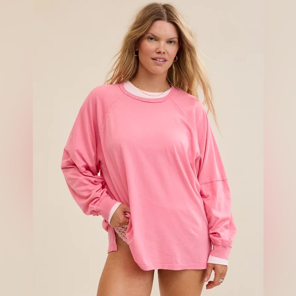 Aerie Cozy Oversized Boyfriend Long Sleeve‎ Tee – Playful Pink 💖✨